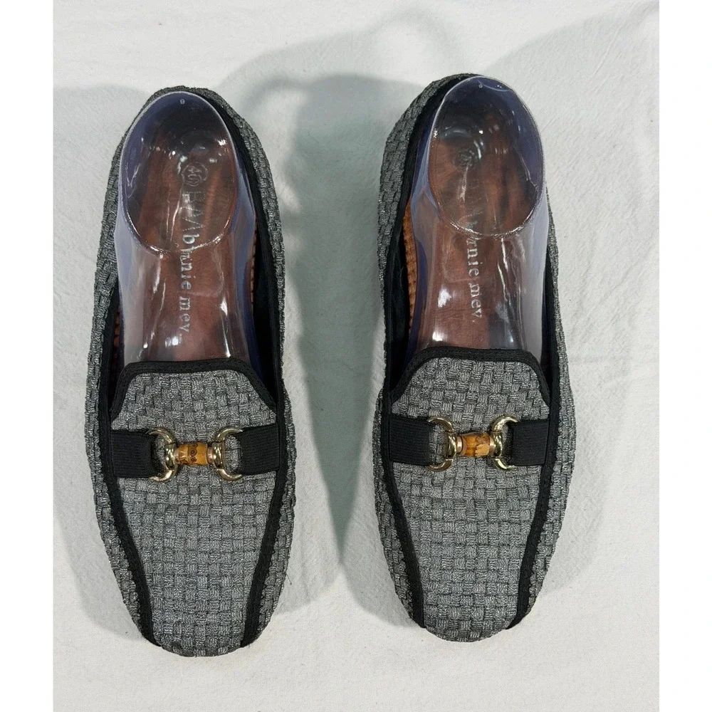 Bernie Mev‎ Loafers Womens 9 EU 40 Silver Woven Slip On Comfort Shoes Bamboo Bit